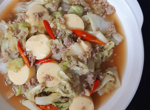 รูปของ "ผักกาดขาวผัดเต้าหู้หมูสับ" 🥬🐷