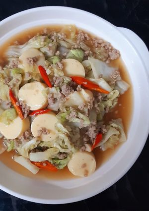 รูปของ "ผักกาดขาวผัดเต้าหู้หมูสับ" 🥬🐷