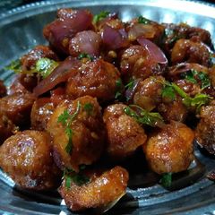 A picture of Soya chilli/soya chunks chilli.