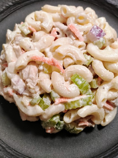 A picture of Pineapple and chicken mac salad.