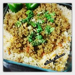 A picture of Baked mince mutton biryani.