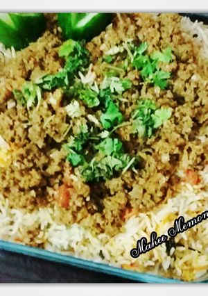 A picture of Baked mince mutton biryani.