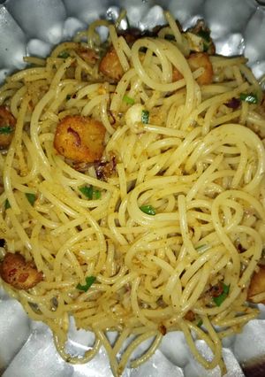 Foto resep Spaghetti aglio Olio plus nuget