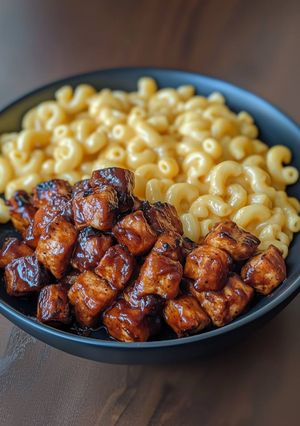 A picture of Honey BBQ chicken and Mac n Cheese.