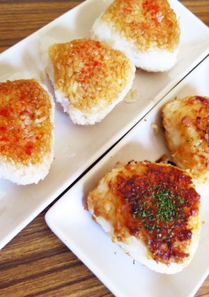 A picture of Pan-Fried Yaki Onigiri: Miso and Soy Sauce Flavors.