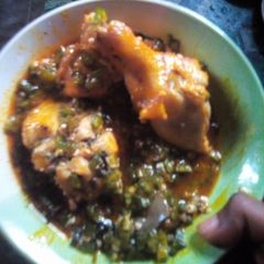 Okra soup and chicken 😍 A picture of Okra soup and chicken 😍.