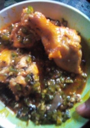 A picture of Okra soup and chicken 😍.