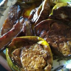 A picture of Fried Brinjal and pumpkin.