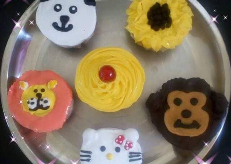 Simple Way to Make Homemade Emoji animals cupcakes eggless