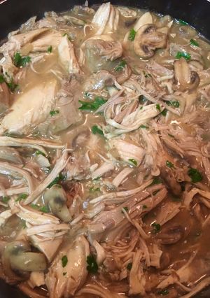 A picture of Turkey in Mushroom Sauce.