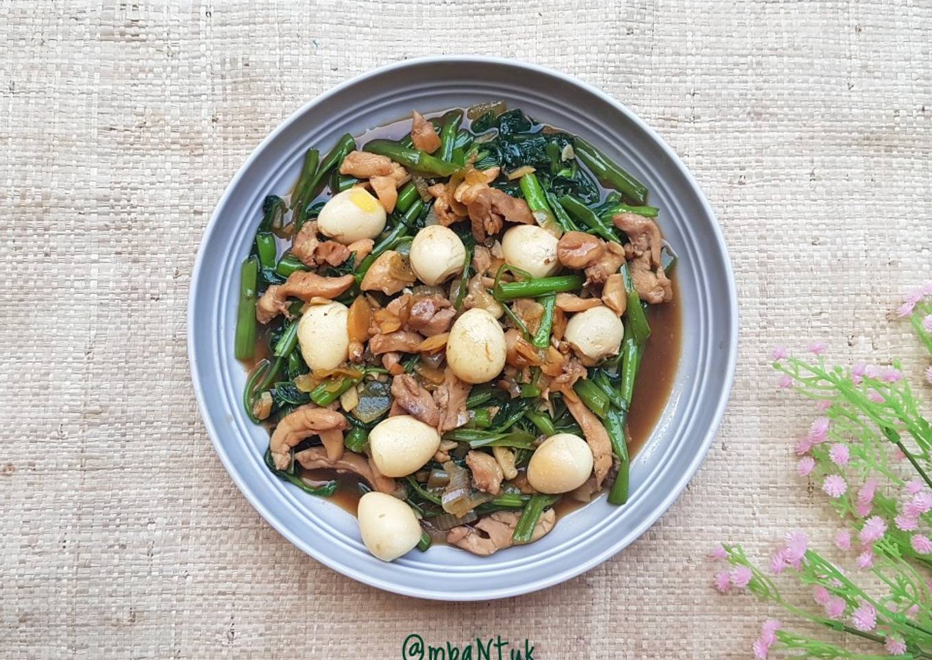 Kangkung Cha Ayam dan Telur Puyuh ala Resto