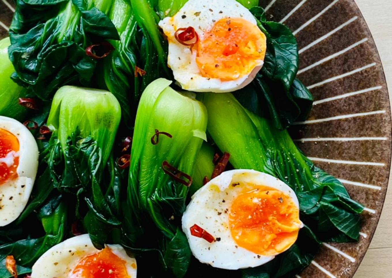 Bok Choy with jammy eggs
