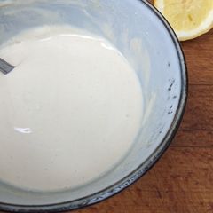 A picture of Basic creamy tahini sauce (dip, salads, wraps).