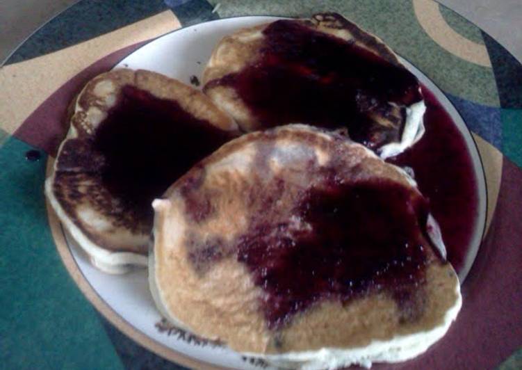 Recipe of Homemade blueberry pancakes with blueberry syrup