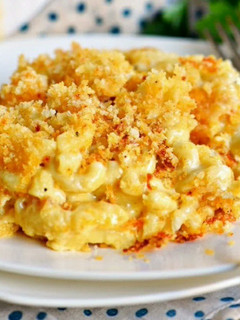 A picture of The BEST Homemade Baked Mac and Cheese.