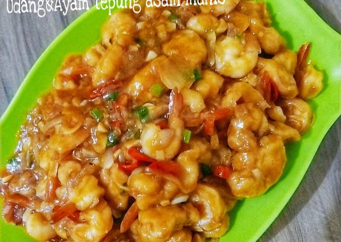 Resep 046. Udang+ayam tepung asam manis 🍗🍤, Bikin Ngiler