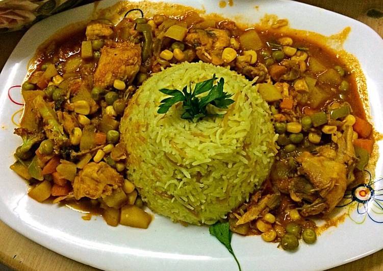 طريقة عمل دجاج بالخضار مع رز بالشعيرية