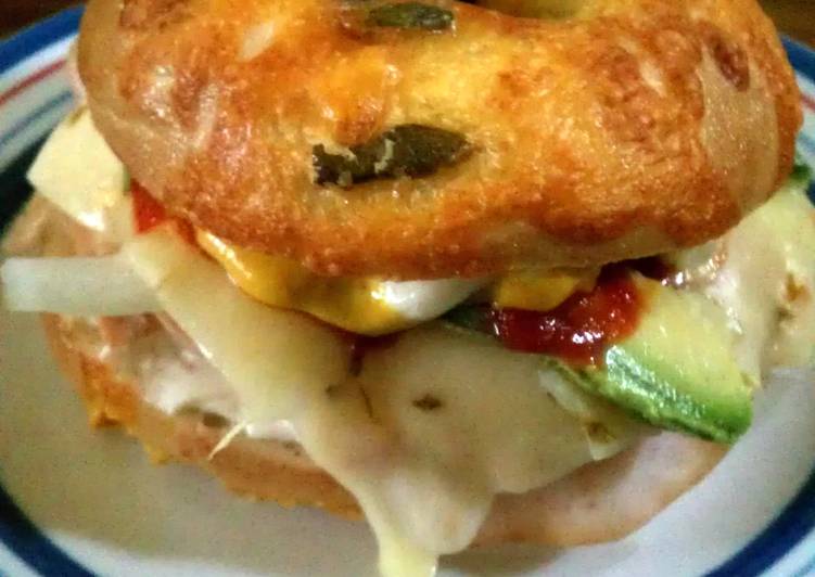 Simple Way to Prepare Homemade jalapeno cheese bagel sandwhich