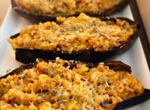 Foto principal de Berenjenas rellenas de arroz, atún y queso (en freidora de aire)