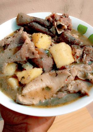 A picture of Ukodo(Yam and goat meat peppersoup).