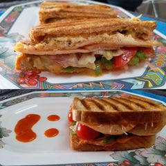 Chicken Salami and Cheese Grilled Sandwich A picture of Chicken Salami and Cheese Grilled Sandwich.