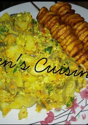 A picture of Fried Plantain with Potato Egg Sauce 😋.