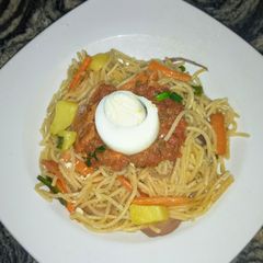 Fried spaghetti with sardine sauce 🍝🌹 A picture of Fried spaghetti with sardine sauce 🍝🌹.