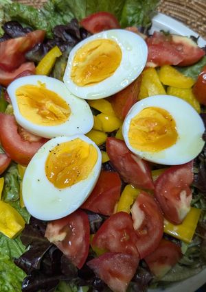 A picture of Egg, Bell Pepper, and Tomato Vegetable Salad.