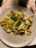 Pappardelle with Pistachios, Béchamel, and Speck