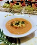 Tapa de vieira a la plancha con salmorejo de cerezas 🍒