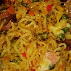 CHEESY VEGETABLES SAUSAGE NOODLES 🍜😋 #themechallenge A picture of CHEESY VEGETABLES SAUSAGE NOODLES 🍜😋 #themechallenge.