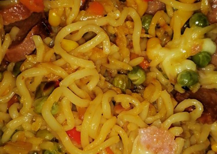 How to Make Speedy CHEESY VEGETABLES SAUSAGE NOODLES 🍜😋 #themechallenge