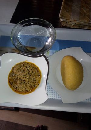 A picture of Egusi Soap and Eba.