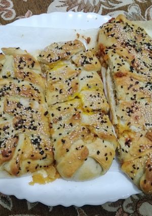 عکسی از دستور اشترودل مرغ و گوشت با خمیر خانگی