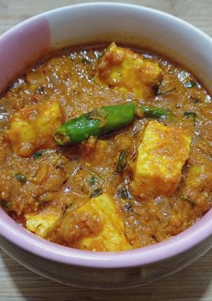 A picture of Kathiyawadi paneer masala.