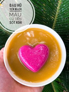 Hình của món Ăn dặm - Đậu hũ yến mạch màu củ dền sốt xoài.