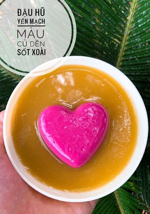 Hình của món Ăn dặm - Đậu hũ yến mạch màu củ dền sốt xoài.