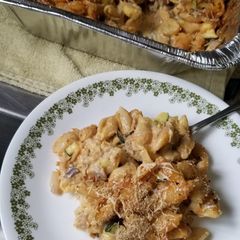 A picture of Cheesy Tuna BBQ Mac n Cheese with Zucchini.