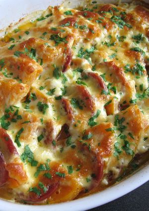 A picture of Pumpkin & Salami Cheese Bake.