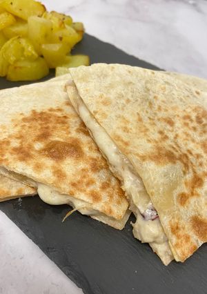 A picture of Chicken Quesadillas with Cream Sauce and Cranberries.