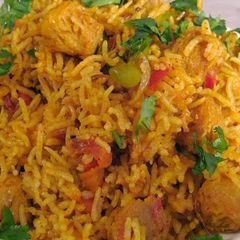 A picture of Soya chunks biryani.