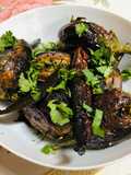 Methi Toovar (Pigeon Peas) stuffed Eggplant