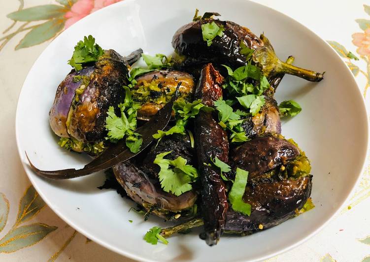 Methi Toovar (Pigeon Peas) stuffed Eggplant