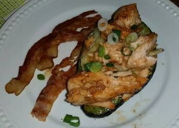 Easy Prepare Recipe Baked Egg in Avocado with Brie and Salmon Practical Delicious