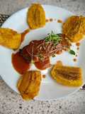 Guava Kissed BBQ Salmon with Crispy Tostones 🏝️✨