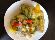 A picture of chicken breast, red onion