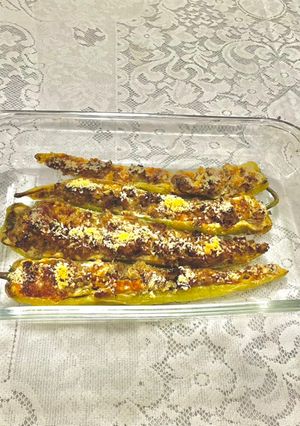Una foto de Ajíes rellenos con carne de soja