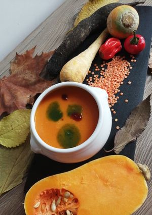 Une photo de Soupe 5 légumes🥕🍆🌶️ lentille corail 🔥