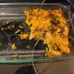 A picture of English muffin & sausage casserole.