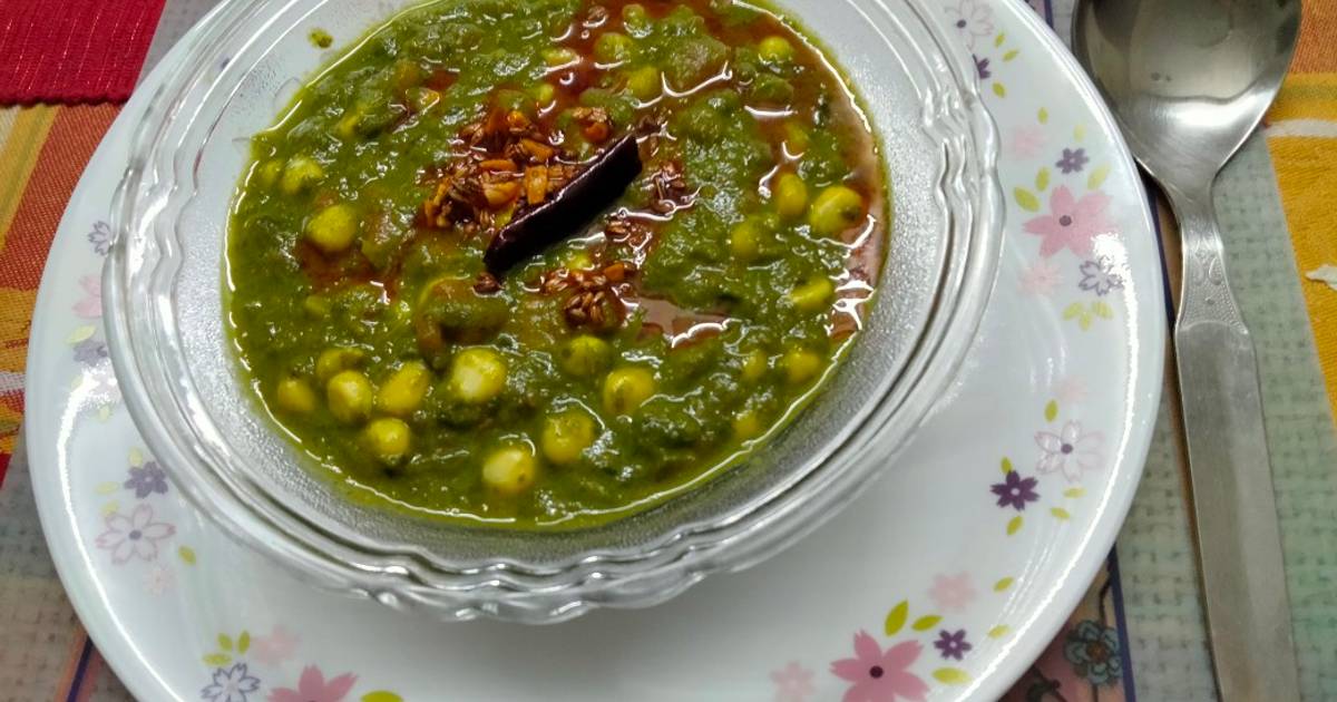 Spinach and corn curry with garlic tempering Recipe by Kalpana Rai